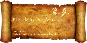 Miklós Jolán névjegykártya