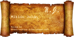 Miklós Jolán névjegykártya